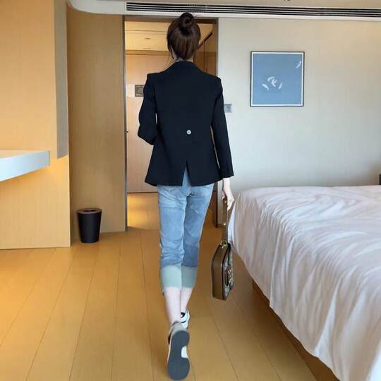 Корейский стиль, утягивающий пиджак, женский топ с разрезом сзади