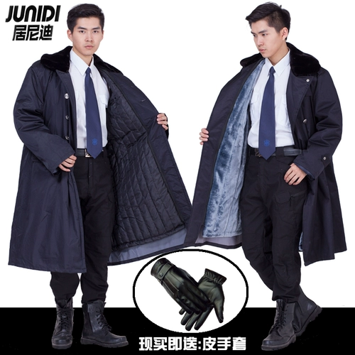 Зима утолщенное покрытие безопасности черное расширенное военное пальто теплое и холодное хлопковое покрытие.