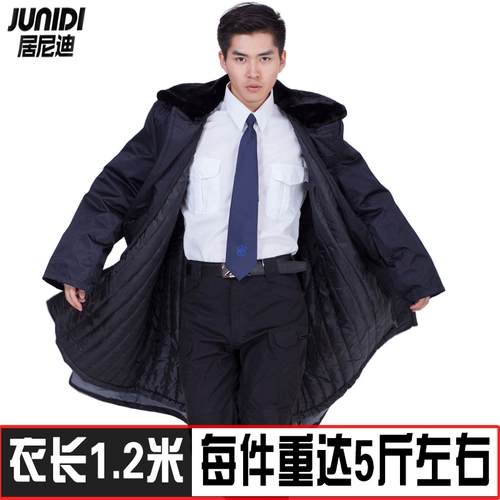 Зима утолщенное покрытие безопасности черное расширенное военное пальто теплое и холодное хлопковое покрытие.