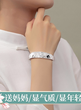 妈妈银手镯女款2025新款实心足银镯子送奶奶9999中年老人生日礼物