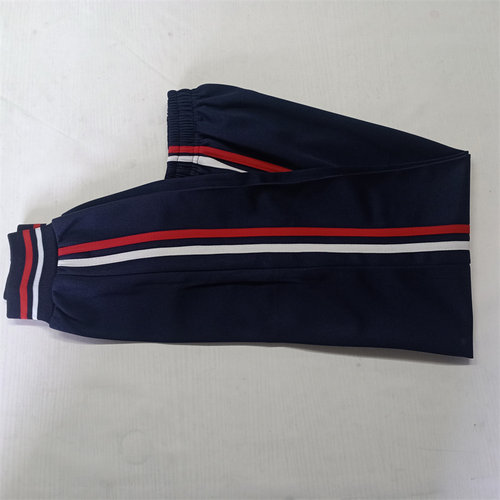 春秋高中小学生校服裤子藏青色白红杠束腿收口小脚裤冬季加绒保暖 - 图0