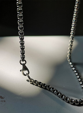 HIPSTER潮牌个性925纯银项链男女长短款小众风朋克嘻哈盒子链饰品