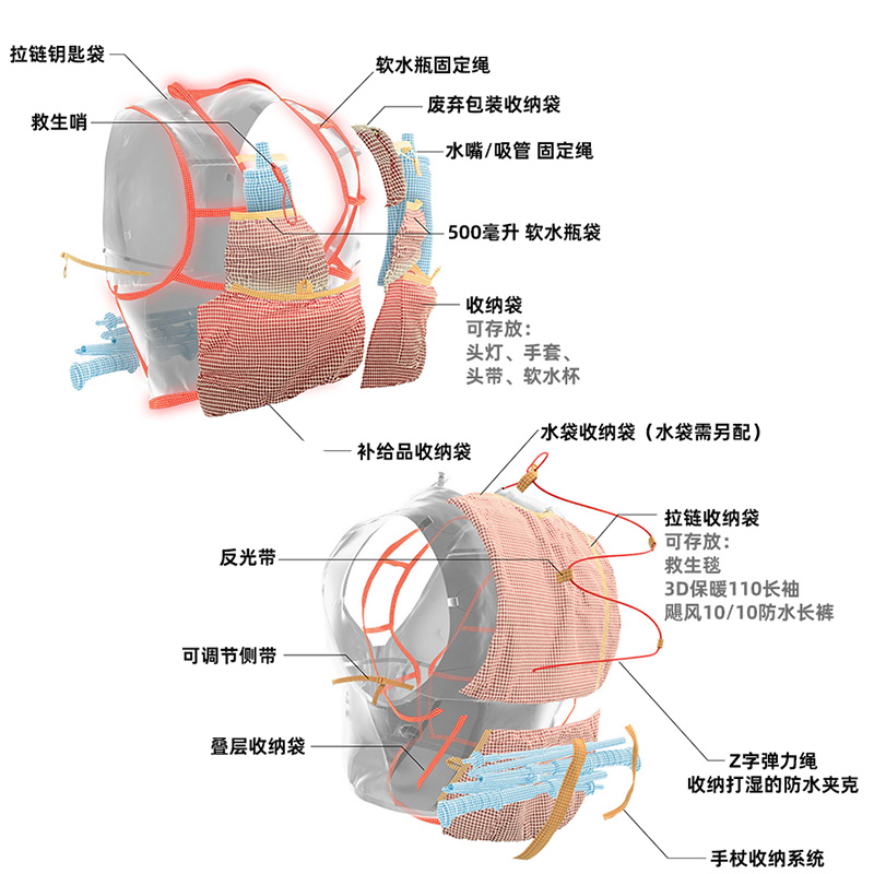 compressport越野跑背包15L跑步马拉松自带500ml水壶两只可挂帐