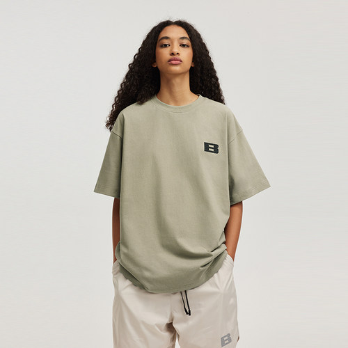 BONELESS 美式潮牌情侣短袖发泡夏季重磅B字擦绒半袖纯棉t恤男女 - 图1