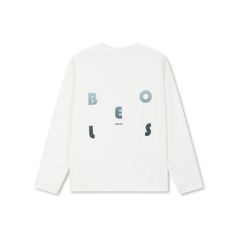 BONELESS日系简约字母渐变发泡印花哈苏线速干长袖T恤运动上衣潮 - 图0