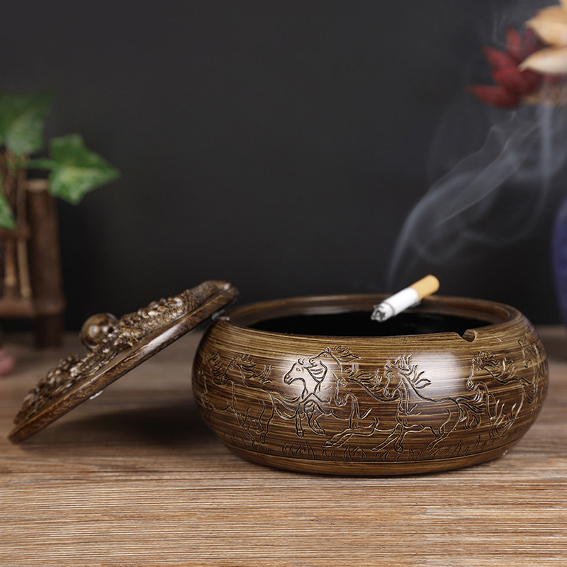 中式个性潮流烟灰缸客厅奢华带盖防飞灰家用复古家用茶几卧室烟缸_虎窝淘