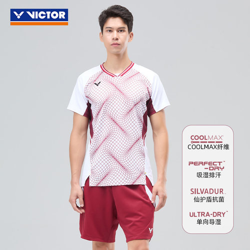 VICTOR/威克多羽毛球服丹麦国家队大赛服男女款针织T恤 T-60000 - 图0