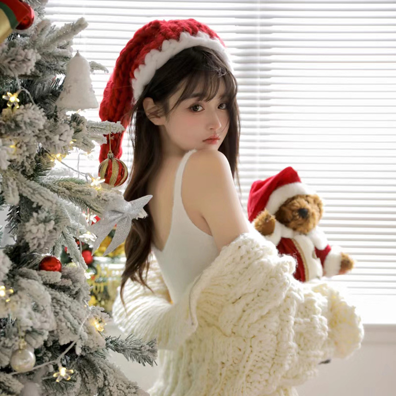 毛线帽子氛围感韩国ins圣诞节网红自拍装饰小红书同款毛线拍照帽 - 图3