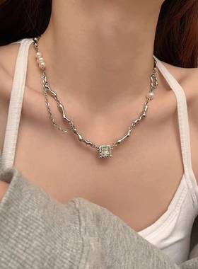 钛钢不掉色锁骨链项链女款ins风嘻哈朋克卫衣毛衣链冷淡风锁骨链