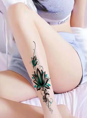 纹身贴莲花藤蔓性感腿部防水持久