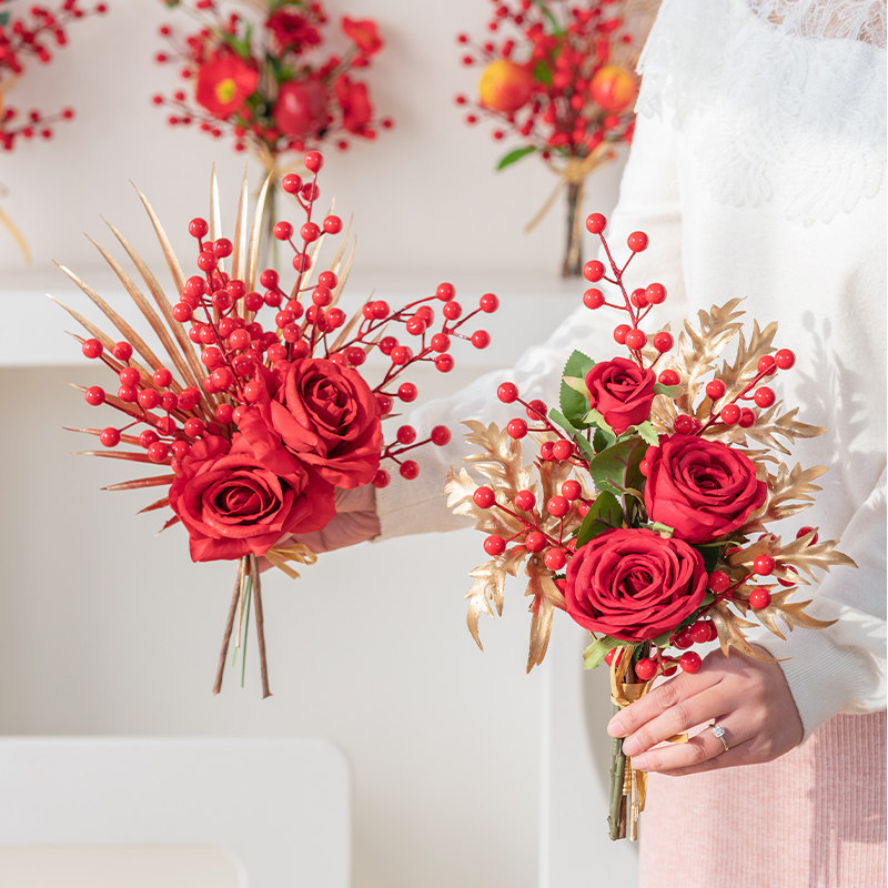 新年发财果花束插花年宵花假花仿真花摆设冬青红果花艺摆件装饰花,淘宝优惠券,粉丝福利购,淘宝优惠卷