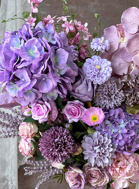 氛围感紫色系仿真花摄影拍摄道具假花摆设婚礼造景布置装饰花摆件