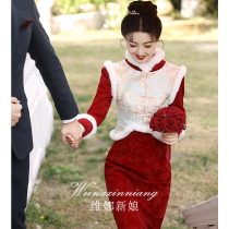 New Chinese qipao toast to the bridal senior senses red engagement gown dress with dress and two sets to return the door to the door.