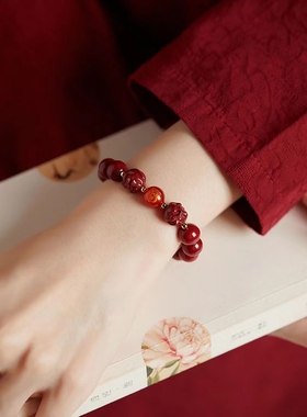 2026马年朱砂三合手链本命年手串六合十二生肖属马鼠兔牛男女礼物