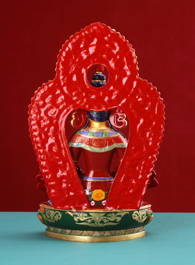 藏式纯铜七寸长常寿佛像家用供奉摆件精品全身彩绘1尺铜像可装物