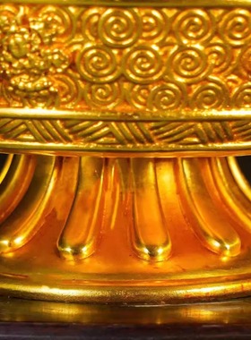 藏式纯铜水陆供摆件家用水供财神鎏金雕花密宗供奉六路财神供水碗