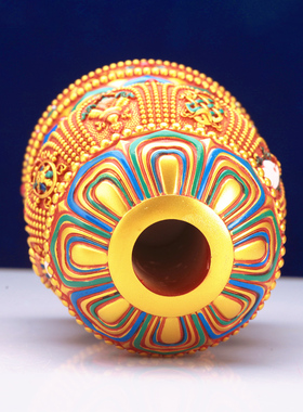 彩绘树脂3cm圆孔手摇八吉祥底座转金筒座子锡杖彩绘底座手摇摆件