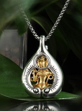 藏式S999纯银菩提叶文殊菩萨佛像项链吊坠民族风挂件智慧男女配饰