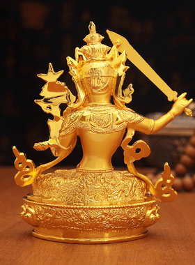 藏式文殊菩萨神像合金电镀客厅精工佛台吉祥供奉摆件佛像家用礼品