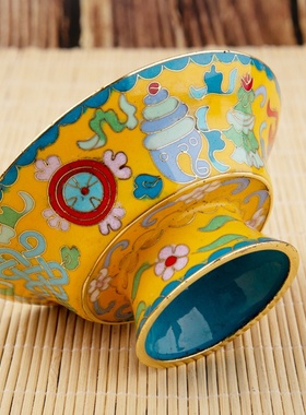 藏式景泰蓝护法杯供酒杯铜胚底珐琅彩色双层护法杯家用供具摆件