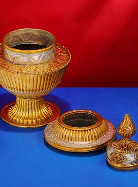 尼泊尔纯铜米罐米盒宝盒铜鎏金鎏银手工米罐藏族供具用品收纳盒20