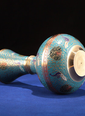 印度手工孔雀彩绘花瓶摆件佛前供花瓶净水瓶 铜花瓶客厅佛堂插花