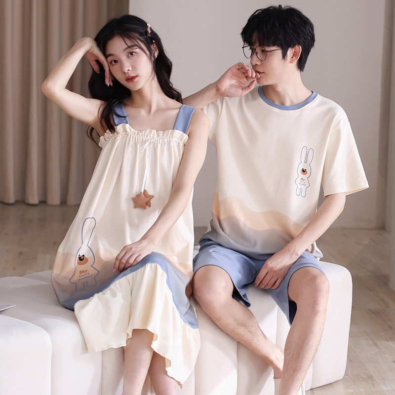 情侣装一男一夏季纯棉吊带可爱睡裙 舒适日记睡衣/家居服套装