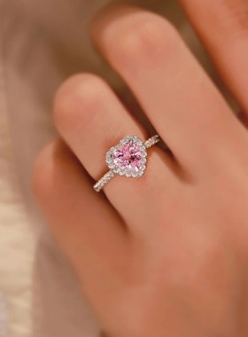 S925莫桑石戒指【挚爱一生】爱心形结婚钻戒开口可调节镀银指环