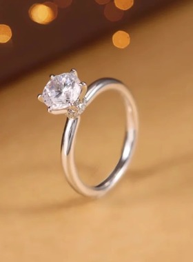 S925纯银莫桑钻戒指光臂六爪1克拉钻戒满钻围脖设计女款结婚戒指