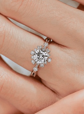 S925莫桑石戒指【情话】满天星1克拉钻戒轻奢优雅女镀银闭口指环