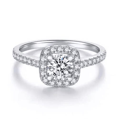 S925纯银莫桑石戒指2克拉枕形公主方钻婚戒小方糖钻戒闭口指环女 - 图3