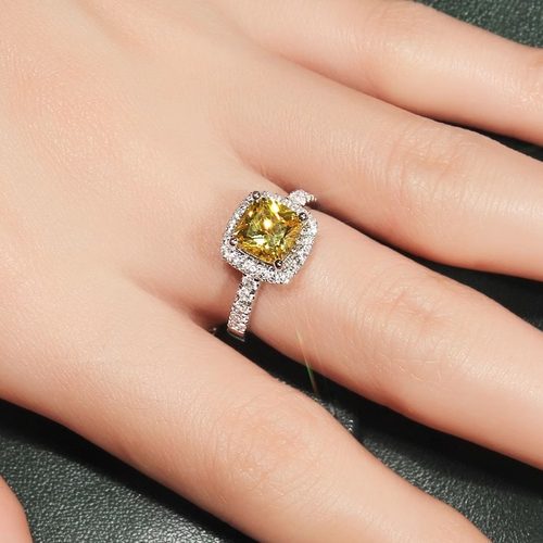 S925纯银莫桑石戒指2克拉枕形公主方钻婚戒小方糖钻戒闭口指环女 - 图0