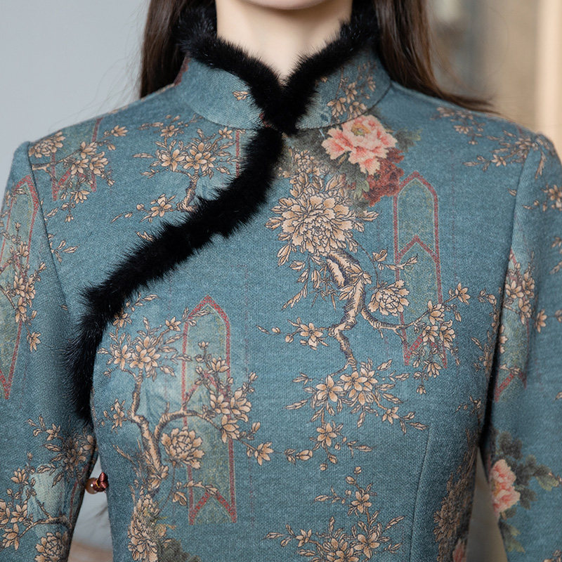 加绒加厚2021年新款年轻款唐装旗袍 特美特旗袍