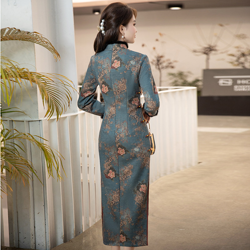 加绒加厚2021年新款年轻款唐装旗袍 特美特旗袍
