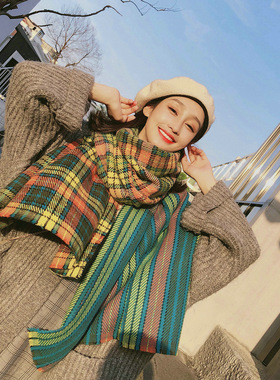 韩版格子围巾复古英伦女冬季