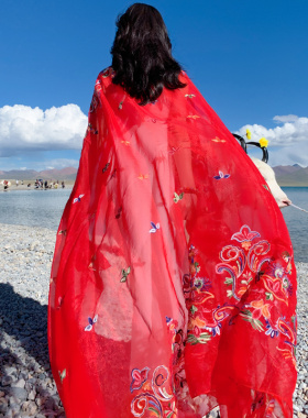 民族风超大丝巾女刺绣长款旅游