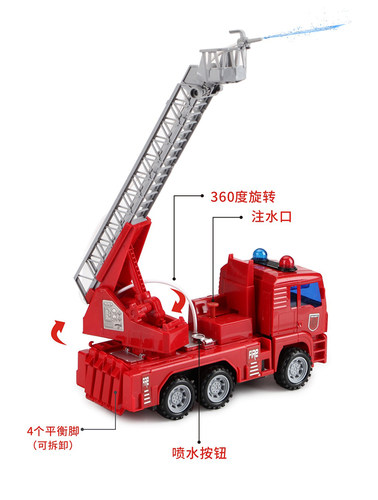 大号消防车惯性云梯升降儿童玩具模型惯性挖消防车喷水洒水车男孩 - 图3
