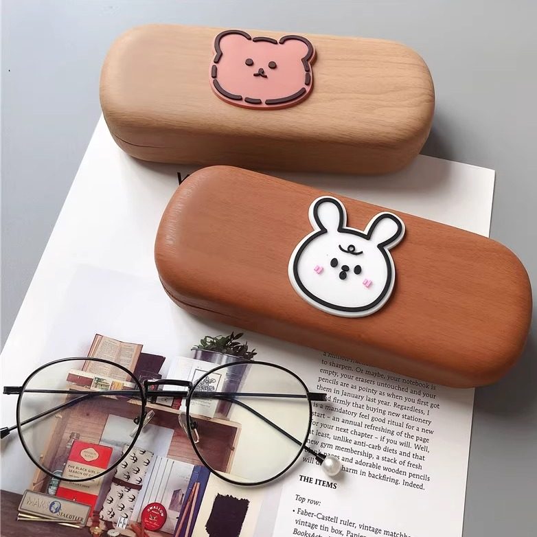 ins复古高级可爱小熊便携创意木纹学生近视镜收纳盒眼镜盒收纳盒,淘宝优惠券,粉丝福利购,淘宝优惠卷
