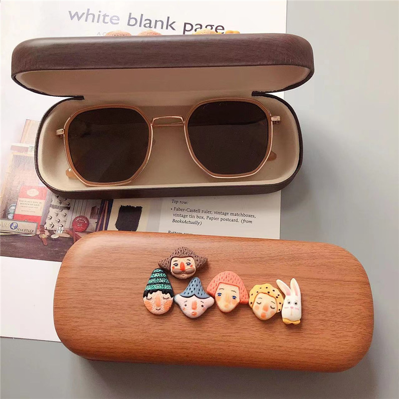 创意木纹框架近视眼镜盒可爱复古人物简约学生收纳盒墨镜盒送同学-图3