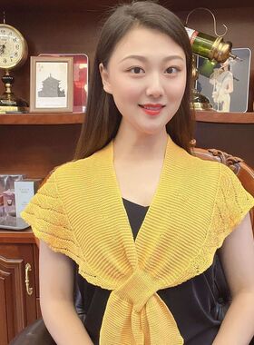 夏季护颈椎围脖小披肩女办公室空调房保暖针织薄毛线外搭肩配裙子