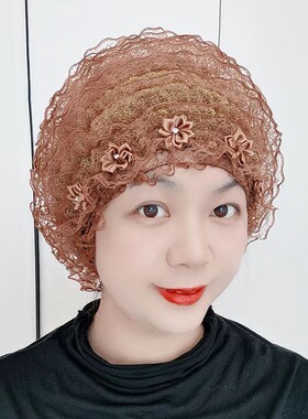 秋冬季新款遮白发中老年人帽蕾丝假发帽时尚包头帽加绒加厚帽子女