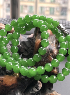 天然新疆和田玉碧玉圆珠项链