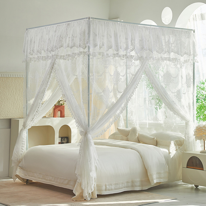 A类提花高级家用宫廷蚊帐公主风三开门落地加密床幔卧室2025新款,淘宝优惠券,粉丝福利购,淘宝优惠卷