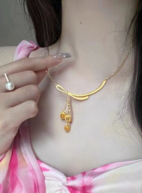 沙金蝴蝶结流苏绣球套链一体链高