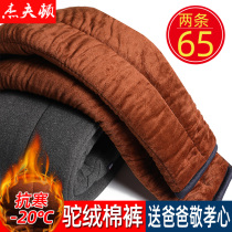 Middle Aged Dad Winter Cotton Pants Mens Autumn Pants Northeast Seniors Plus Suede Thickened Old Man Camel Suede Warm Pants