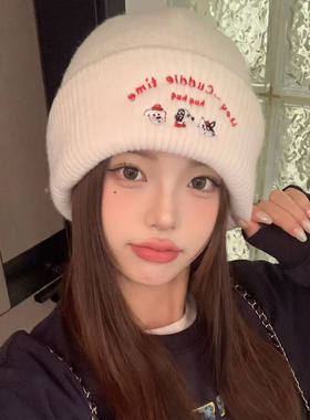 冬季可爱刺绣针织帽显脸小超好看