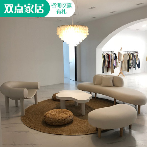 个性创意弧形布艺沙发大厅接待艺术休闲北欧时尚简约异形办公店铺 - 图0