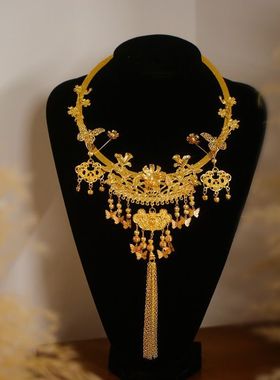 百搭项链古典金色颈链重工如意流苏复古新娘中式龙凤褂配饰MT2593