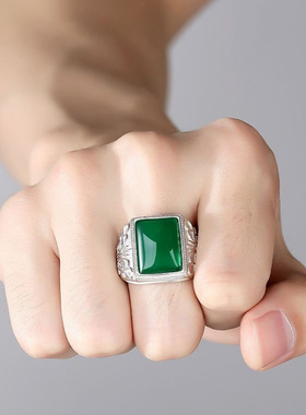 天然宝石方形马鞍霸气开口戒指