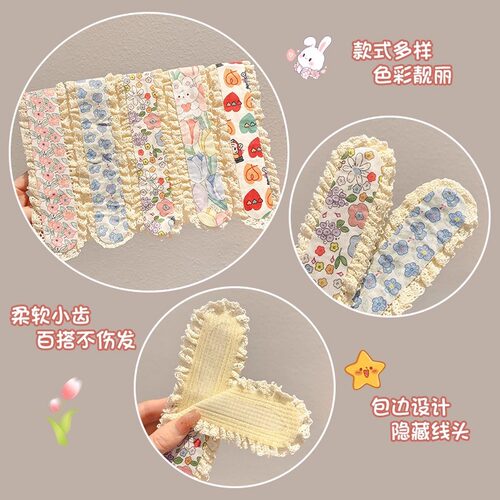 儿童宽边刘海贴女童前额碎发贴魔术贴女孩可爱发带发箍发饰头饰品 - 图0